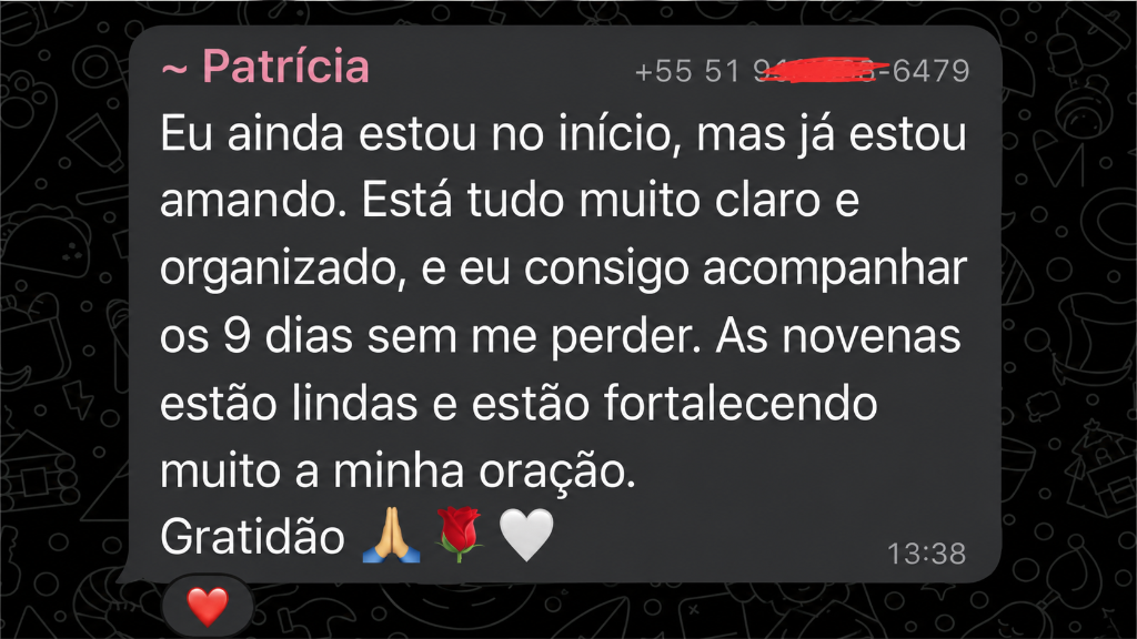 Depoimento sobre a facilidade e organização das novenas